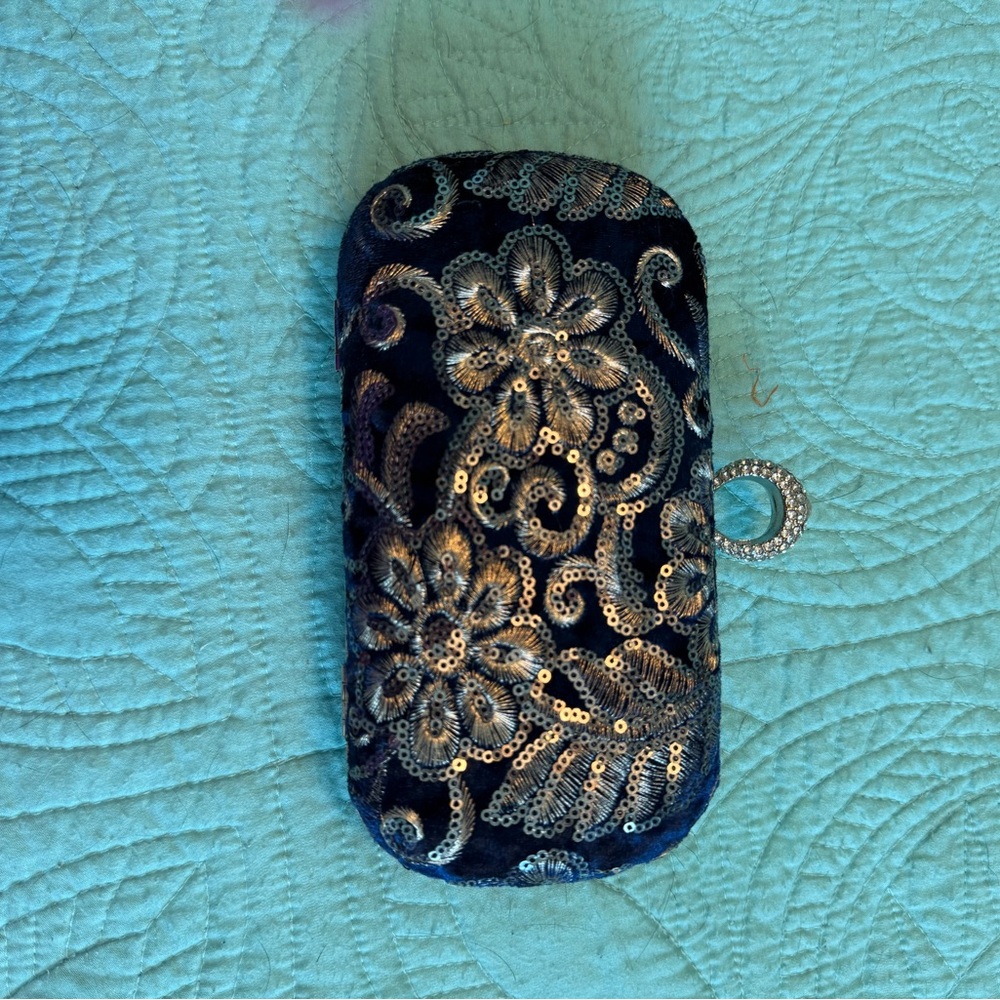 EUC. Blue and Silver Elegant Clutch with Intricate Design